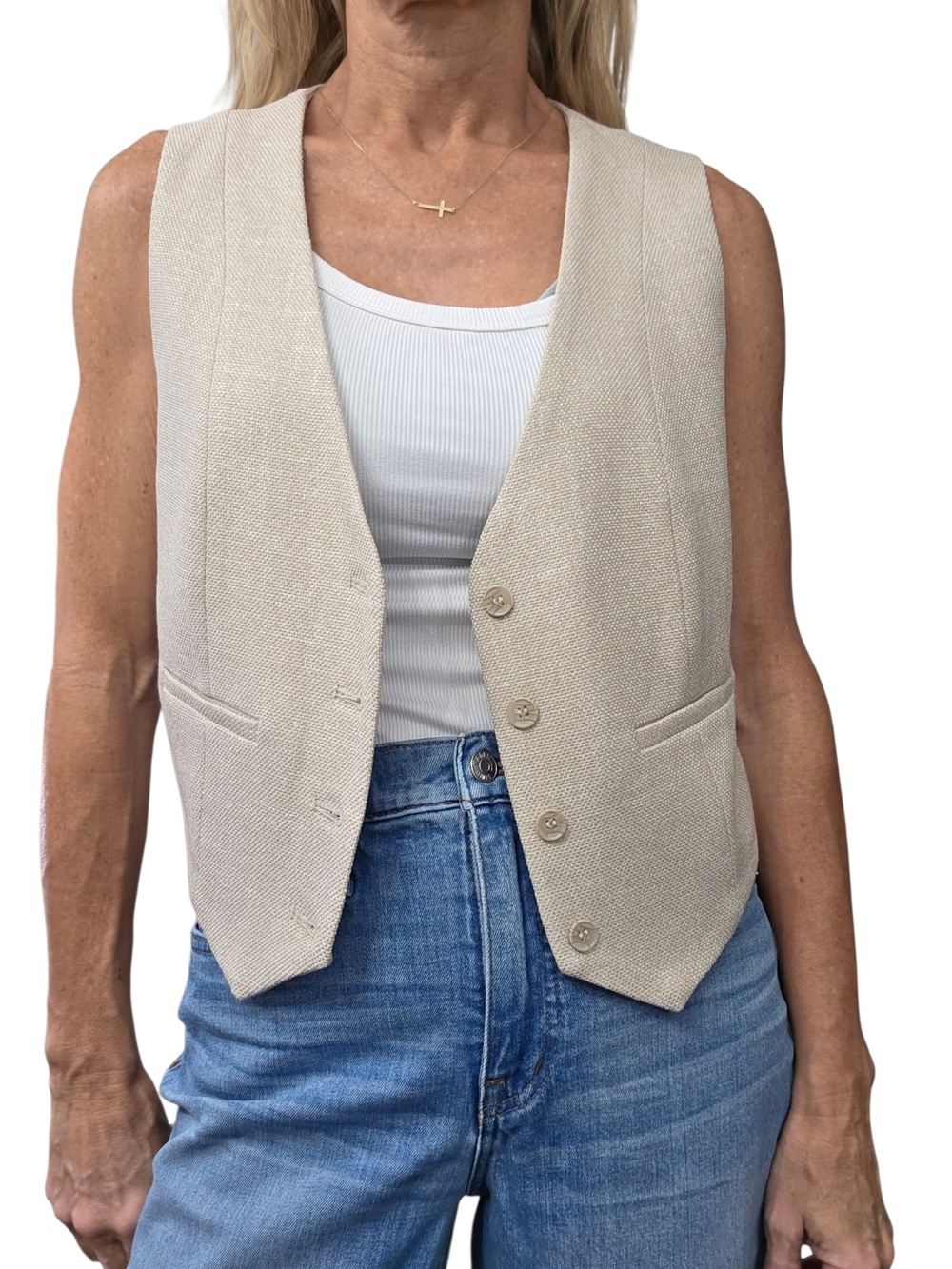 House of Harlow 1960 Beige Textured Tailored Waistcoat Vest M